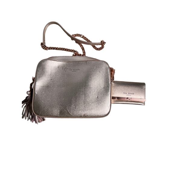 Ted Baker Rose Gold Pearl Embellished Leather Camera Bag - Picture 3 of 8